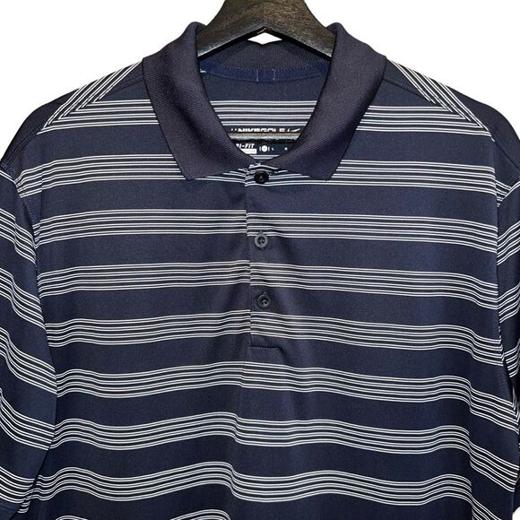 Nike Golf Shirt Mens L Navy White Striped Tour Performance Dri Fit Polo - Picture 2 of 9